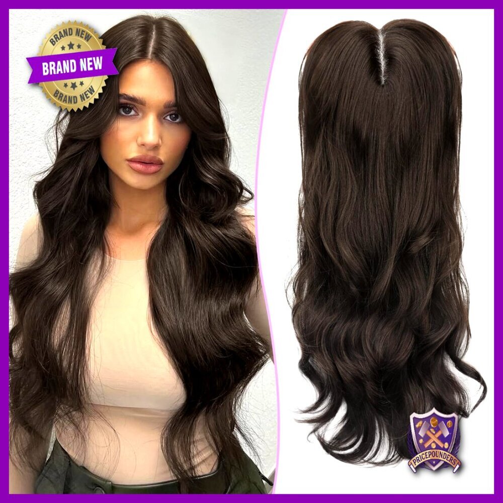 Long Curly Synthetic Hair Topper Clip-In Wispy Bangs Elegant Voluminous